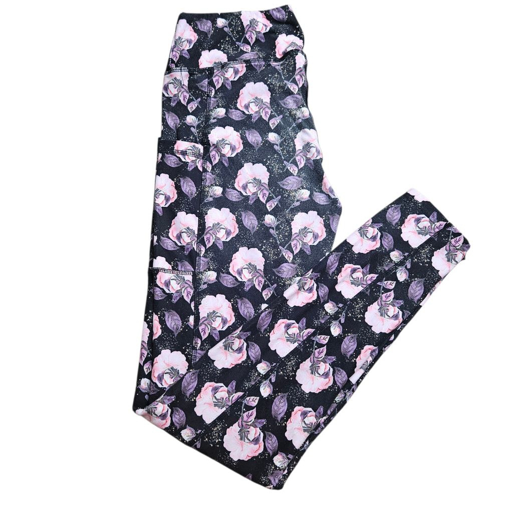 Barker Basic One Size Black Pink Purple Floral Leggings